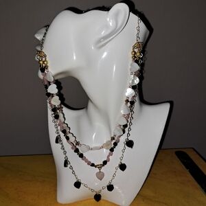 Elegant Multi-Color 3 Strand Layered Gemstone Heart Necklace